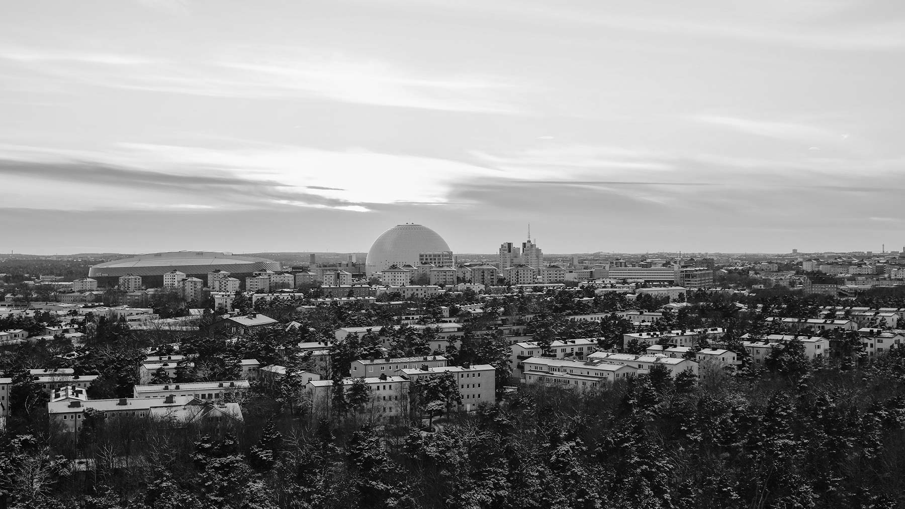 Globen sett från ovan mark på distans